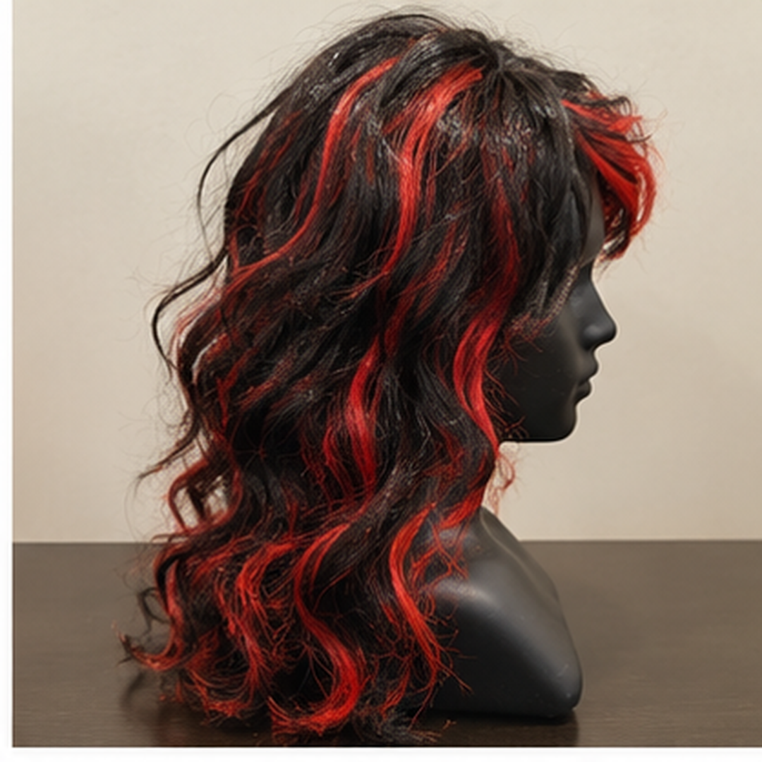 "Black & Red Highlight Body Wave Wig | Long Wavy Cosplay Wig for Halloween, Fancy Dress & Theme Parties  "