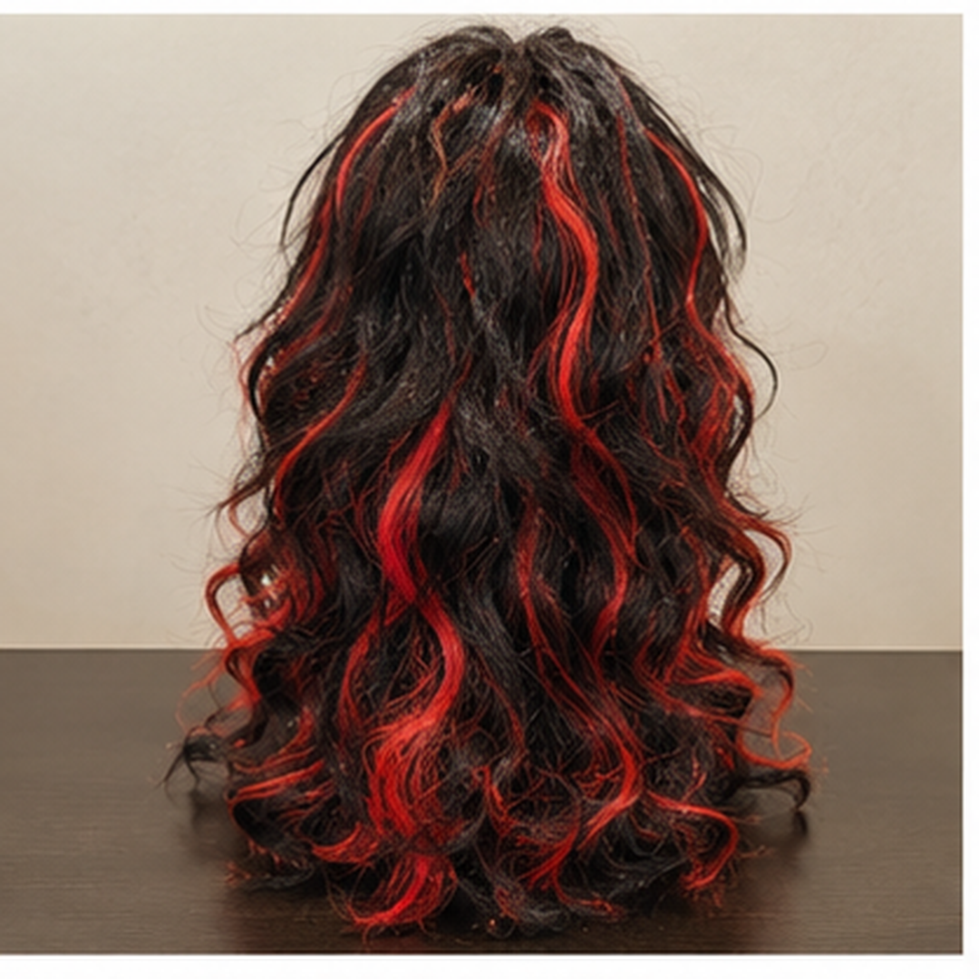 "Black & Red Highlight Body Wave Wig | Long Wavy Cosplay Wig for Halloween, Fancy Dress & Theme Parties  "