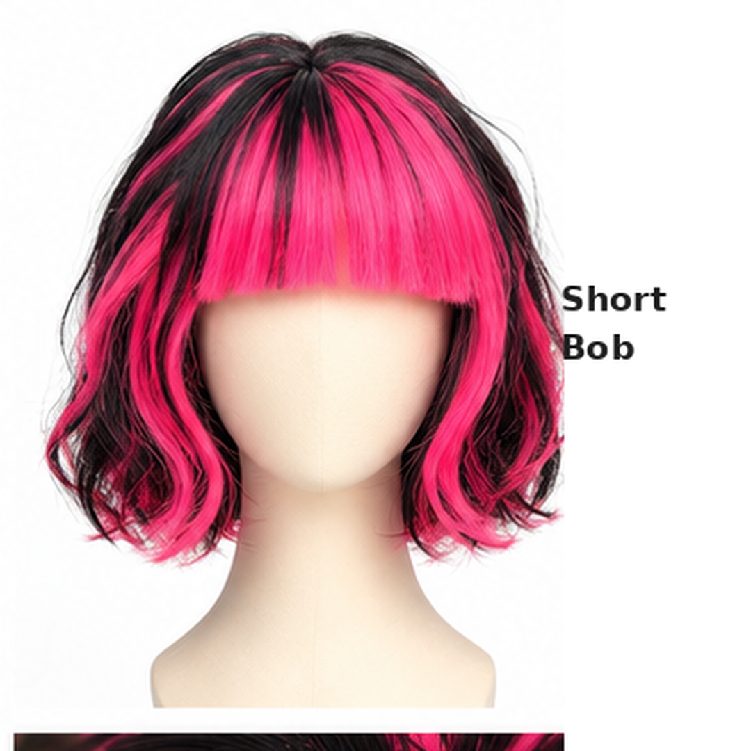 "Hot Pink & Black Blunt Cut Wig | Two-Tone Cosplay Fancy Dress Wig for Halloween, Theme Parties & Costume Events  "