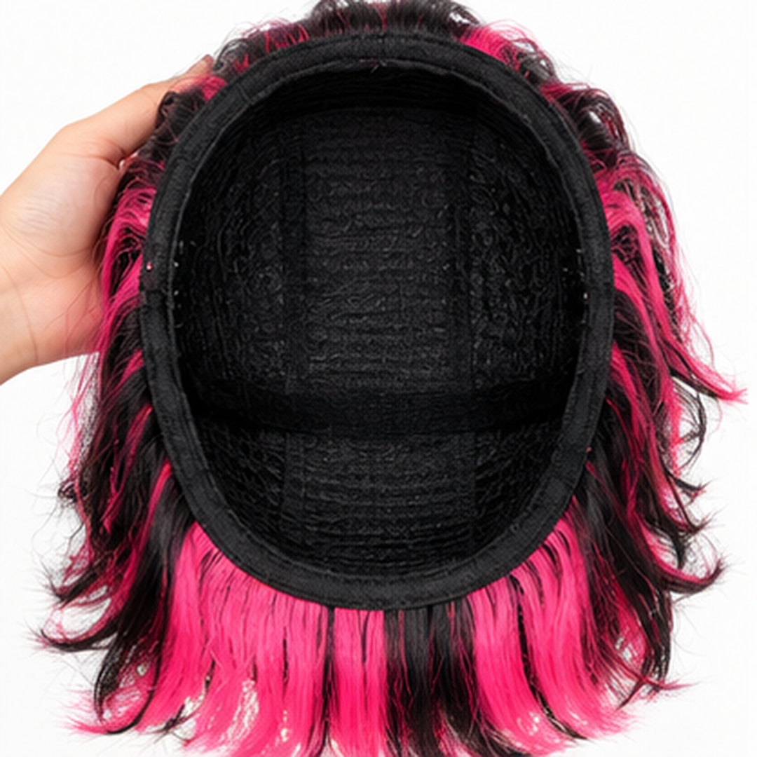 "Hot Pink & Black Blunt Cut Wig | Two-Tone Cosplay Fancy Dress Wig for Halloween, Theme Parties & Costume Events  "