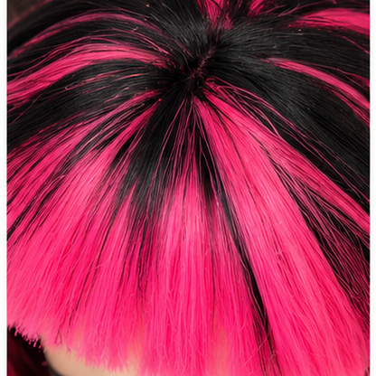 "Hot Pink & Black Blunt Cut Wig | Two-Tone Cosplay Fancy Dress Wig for Halloween, Theme Parties & Costume Events  "