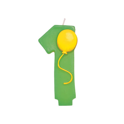 Number 1 Green Candle w/ Balloon - 1PC