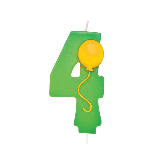 Green Color Number 4 Candle with Balloons  - 1PC