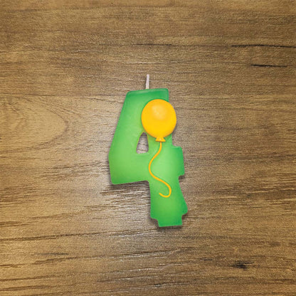 Green Color Number 4 Candle with Balloons  - 1PC