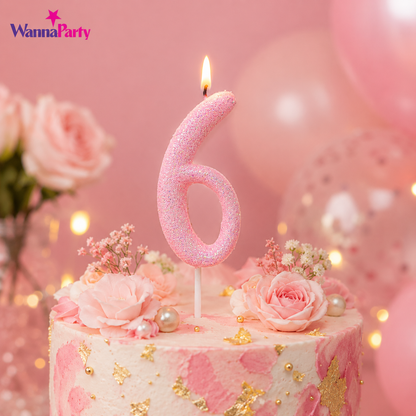 Glitter Designer Pink Candle No. 6