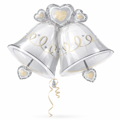 Wedding Bells SuperShape Foil Balloon | Elegant Silver Wedding Decoration Balloon | Anniversary & Engagement Party Decor