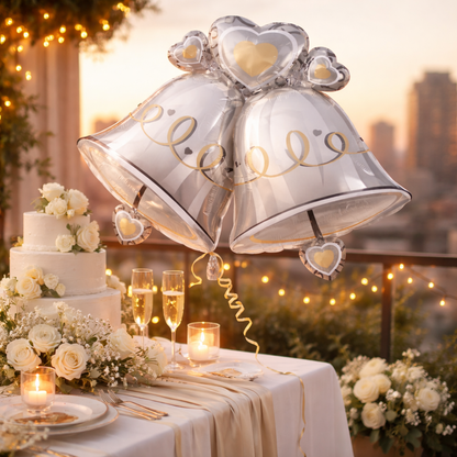 Wedding Bells SuperShape Foil Balloon | Elegant Silver Wedding Decoration Balloon | Anniversary & Engagement Party Decor