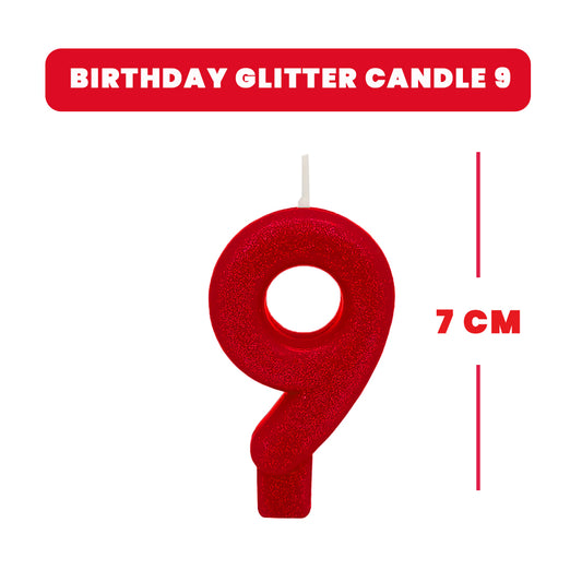 Red Glitter Number 9 Birthday Candle - 1PC