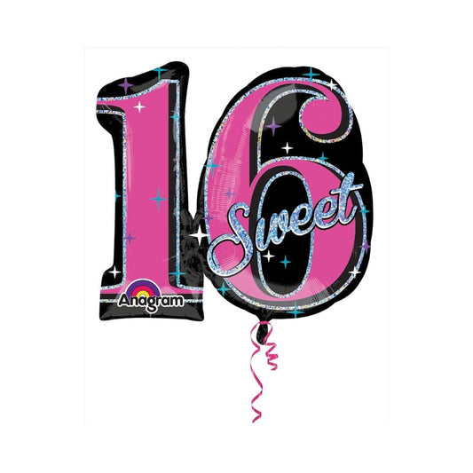 Sweet 16 Sparkle Holographic Shape Balloon (Pink)
