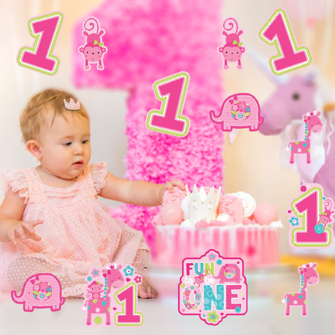 1st Birthday Wild Theme Paper Cutouts for Wall & Glass Decoration - 12PC