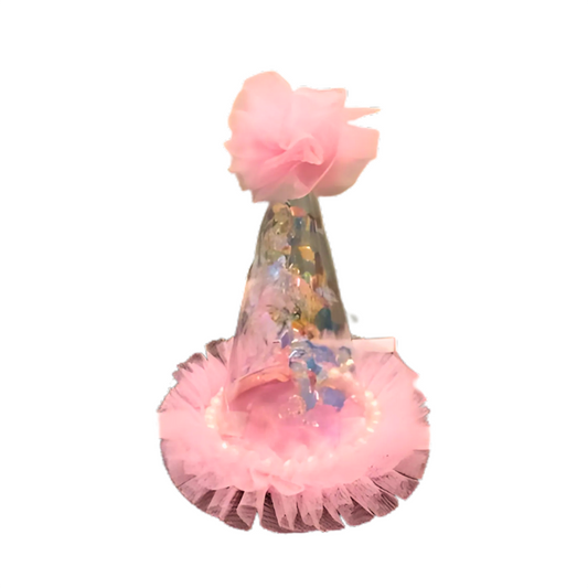 Pink Transparent Party Paper Hat w/  Silver Confetti  - 1PC