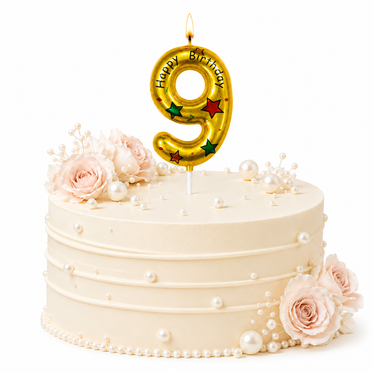 Golden Color Happy Birthday Printed Candle Number 9