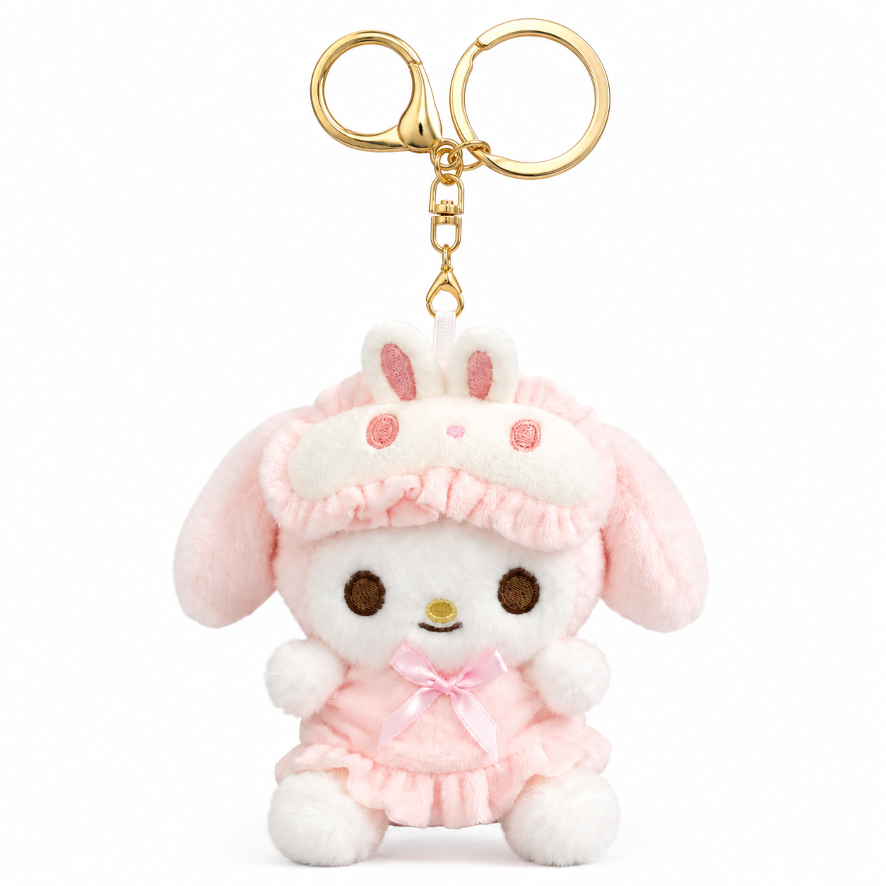 My Melody Cute Kawaii Plush Keychain, Soft Pink Bunny | Hood Character Bag Charm with Gold Metal Chain, Backpack, Handbag, Keys, Birthday Return Gift & Party Favor – 1PC