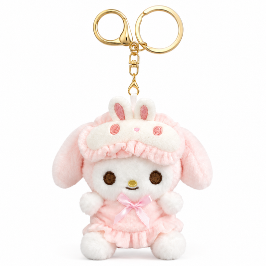 My Melody Cute Kawaii Plush Keychain, Soft Pink Bunny | Hood Character Bag Charm with Gold Metal Chain, Backpack, Handbag, Keys, Birthday Return Gift & Party Favor – 1PC