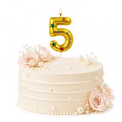 Golden Color Happy Birthday Printed Candle Number 5