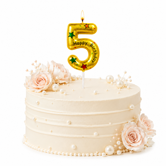 Golden Color Happy Birthday Printed Candle Number 5