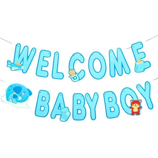 Welcome Baby Boy Blue Flag Banner - 9 FT - 1PC