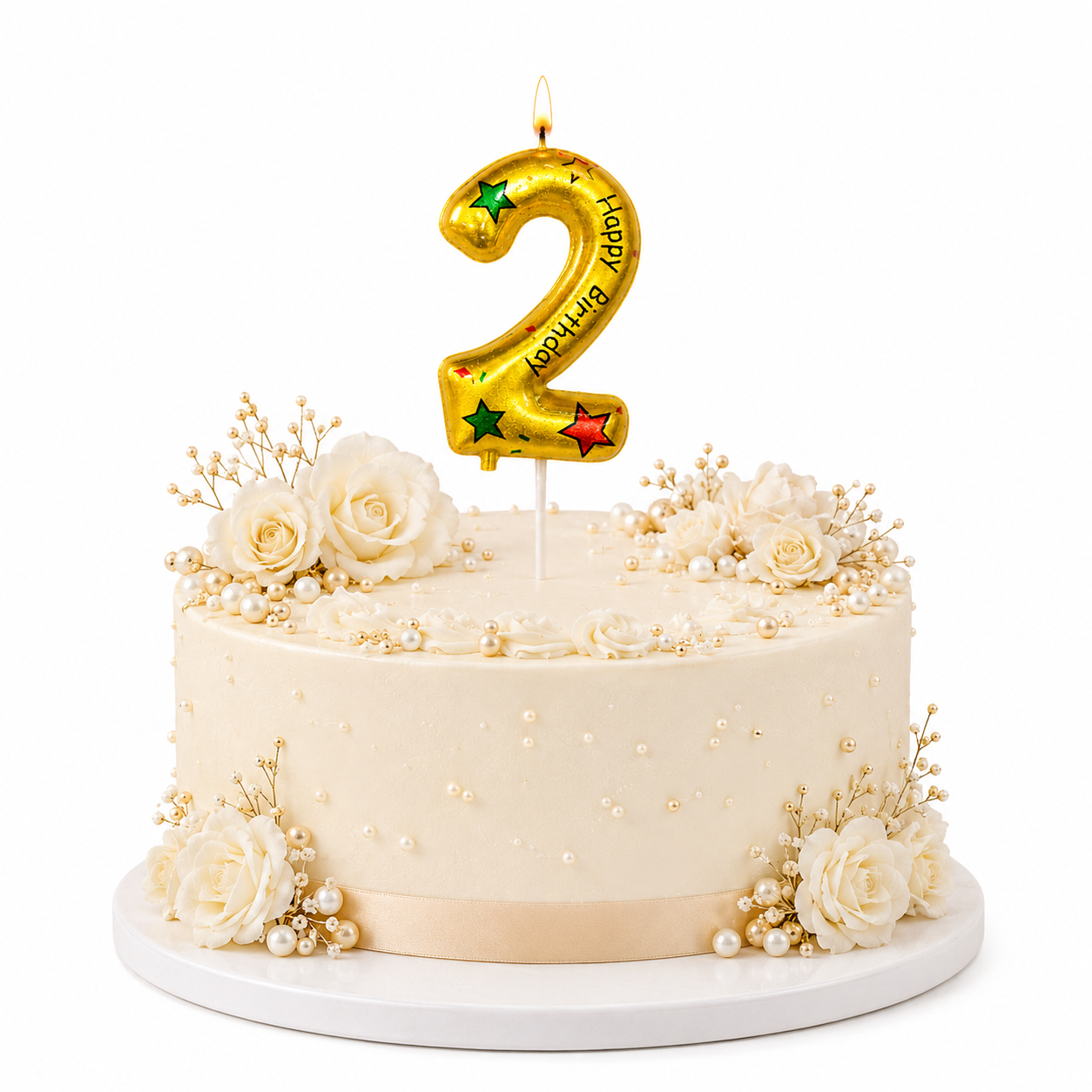 Golden Color Happy Birthday Printed Candle Number 2