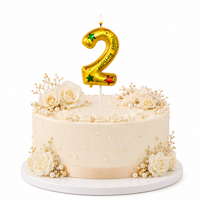 Golden Color Happy Birthday Printed Candle Number 2