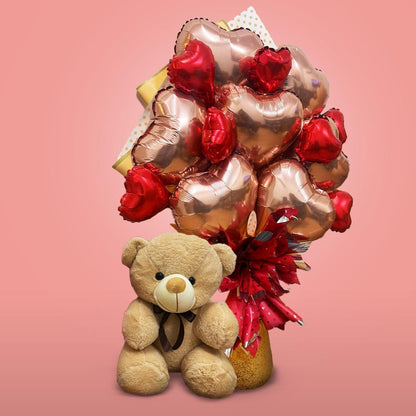 Rose Gold & Red Heart Shape Foil Balloon Bouquet Set - 14PC