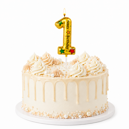 Golden Color Happy Birthday Printed Candle Number 1