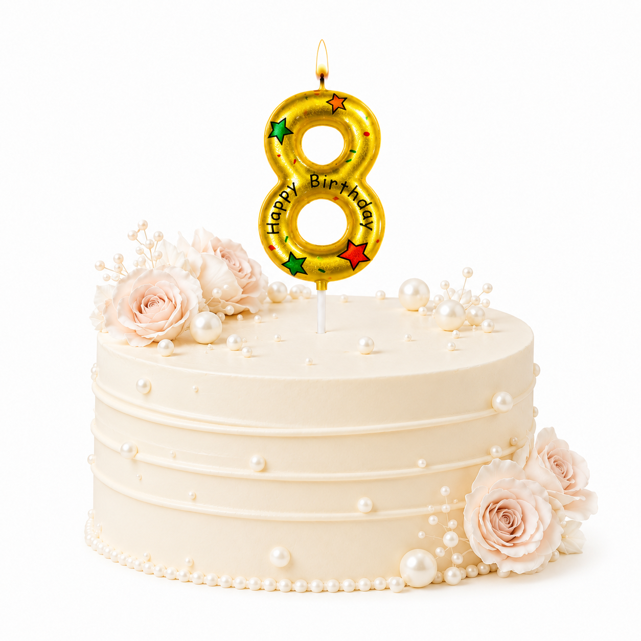 Golden Color Happy Birthday Printed Candle Number 8