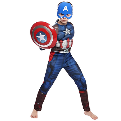Captain America Muscular Costume w/ Face Mask & Shield for Kids - Size S - Age 3 - 5 YRS