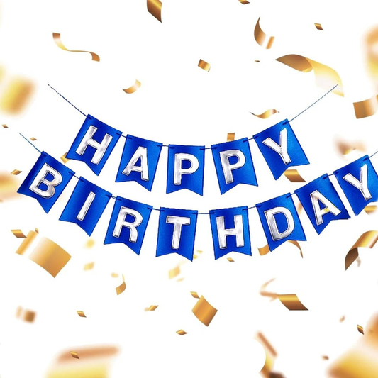 Metallic Blue Happy Birthday Banner - 1PC