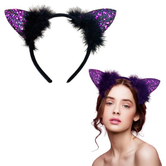 "Naughty Cat Ears Glittery Purple Headband for Girls - 1PC "