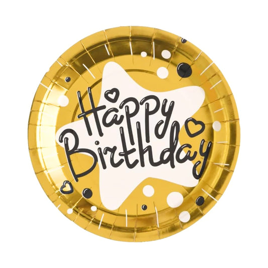 Happy Birthday Gold Cake/Starter Plates -  7 inches - 10PC
