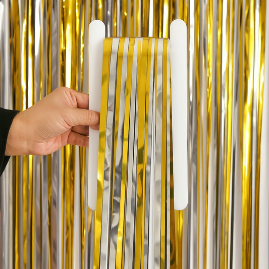 Gold & Silver Dual Tone Foil Curtain - 6FT x 3FT - 1PC