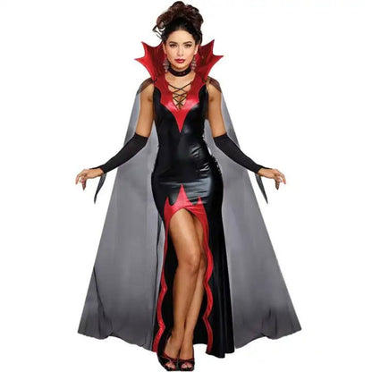 Devilish Diva Black & Red Stretchable Costume w/Cape, Gloves and Neck Choker -  Size M - Bust - 34 - 36 inches