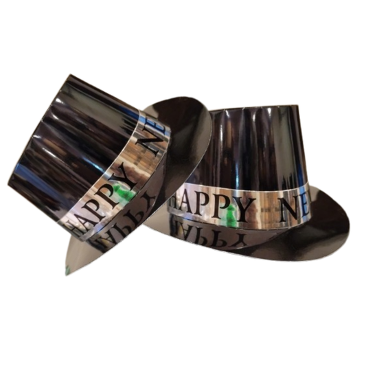 Happy New Year Black Hat w/Silver Text Print - 1PC
