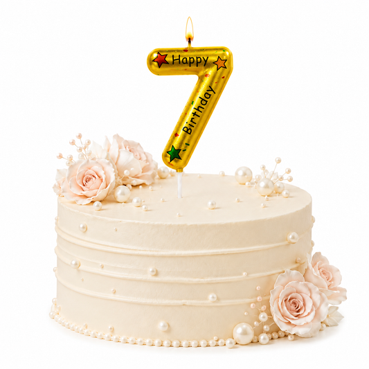Golden Color Happy Birthday Printed Candle Number 7
