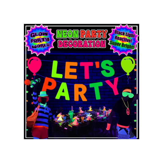 UV Glow Let's Party Banner 9FT - Blacklight Party Decor | Wanna Party - Image 1