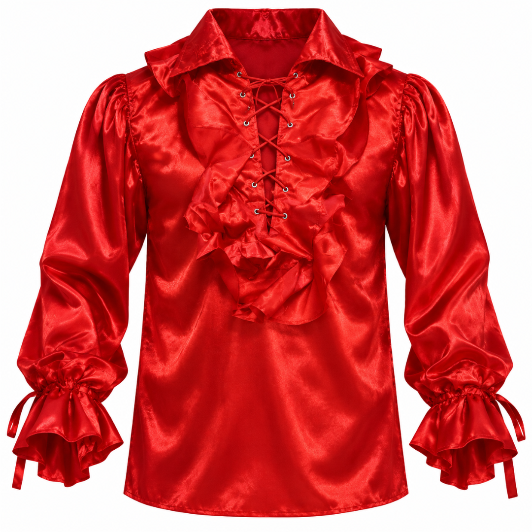 Pirate of The Seven Seas Red Costume Shirt – Size L | Pirate Fancy Dress Top for Halloween, Cosplay & Theme Parties