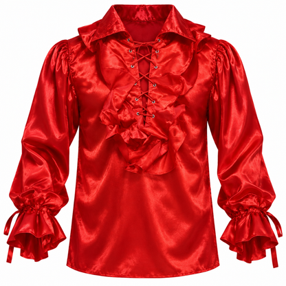 Pirate of The Seven Seas Red Costume Shirt – Size L | Pirate Fancy Dress Top for Halloween, Cosplay & Theme Parties