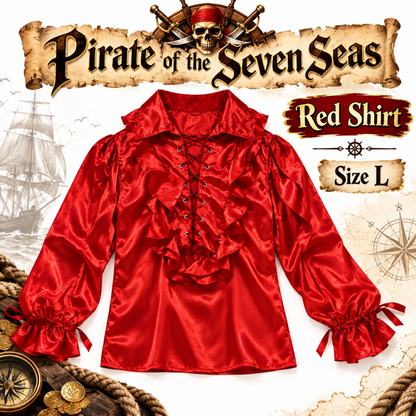 Pirate of The Seven Seas Red Costume Shirt – Size L | Pirate Fancy Dress Top for Halloween, Cosplay & Theme Parties