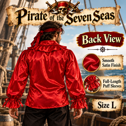 Pirate of The Seven Seas Red Costume Shirt – Size L | Pirate Fancy Dress Top for Halloween, Cosplay & Theme Parties