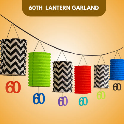Happy 60th Birthday Lantern Garland 12FT - Diamond Jubilee Decor | Wanna Party - Image 1
