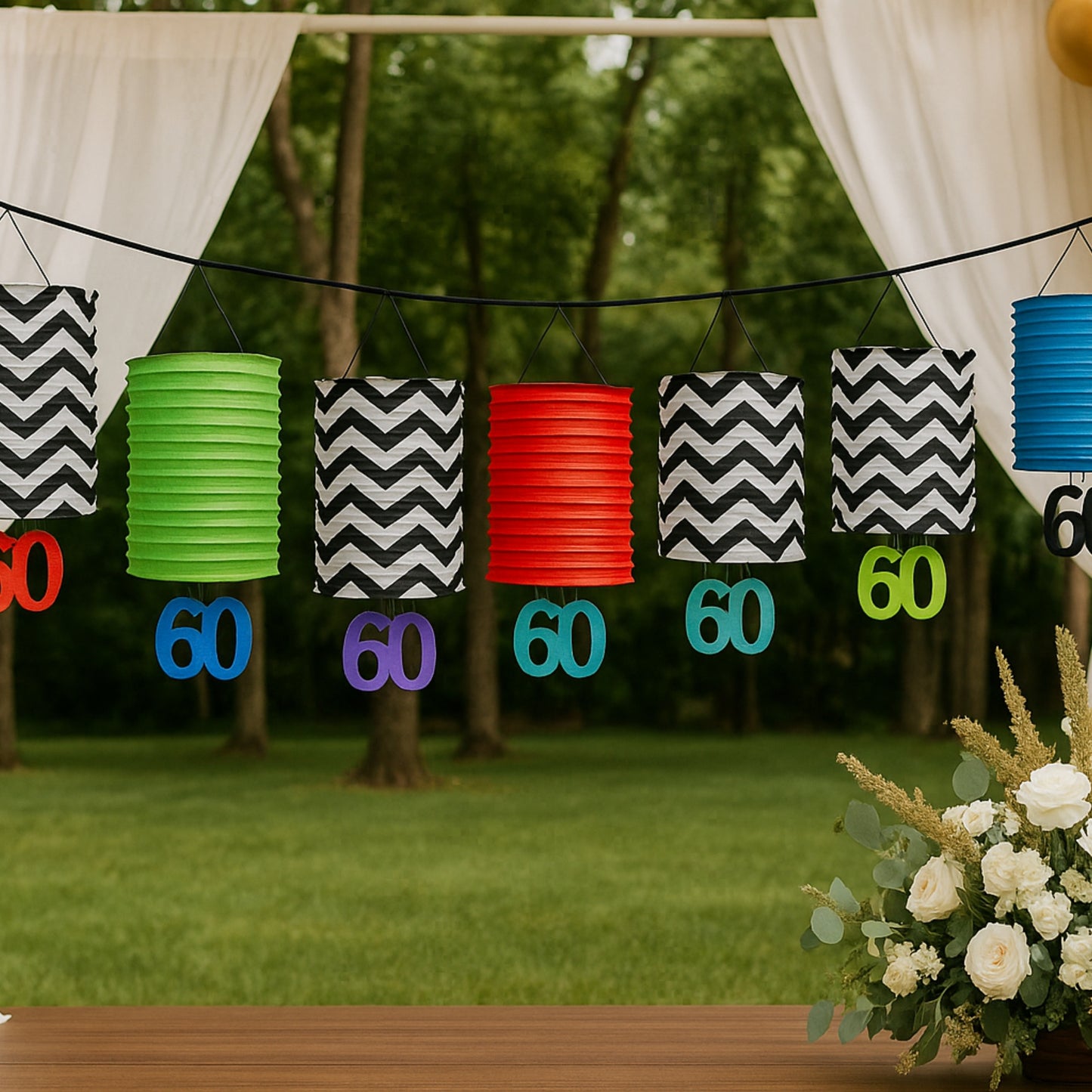 Happy 60th Birthday Lantern Garland 12FT - Diamond Jubilee Decor | Wanna Party - Image 5