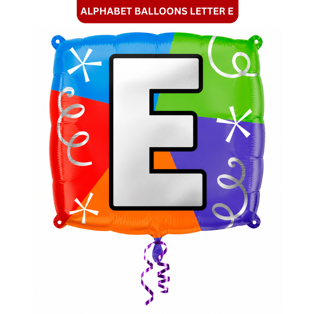 Alphabet "E" Printed Square Shaped Balloon Helium Supported for Birthday Boy/Girl Name Initiatls - 18 inches