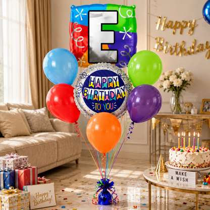 Alphabet "E" Printed Square Shaped Balloon Helium Supported for Birthday Boy/Girl Name Initiatls - 18 inches