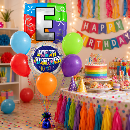 Alphabet "E" Printed Square Shaped Balloon Helium Supported for Birthday Boy/Girl Name Initiatls - 18 inches