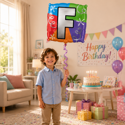 Alphabet "F" Printed Square Shaped Balloon Helium Supported for Birthday Boy/Girl Name Initiatls - 18 inches