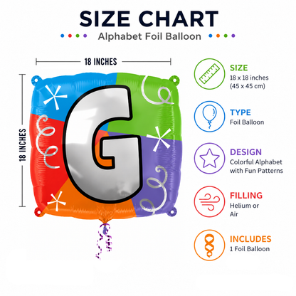 Alphabet "G" Printed Square Shaped Balloon Helium Supported for Birthday Boy/Girl Name Initiatls - 18 inches