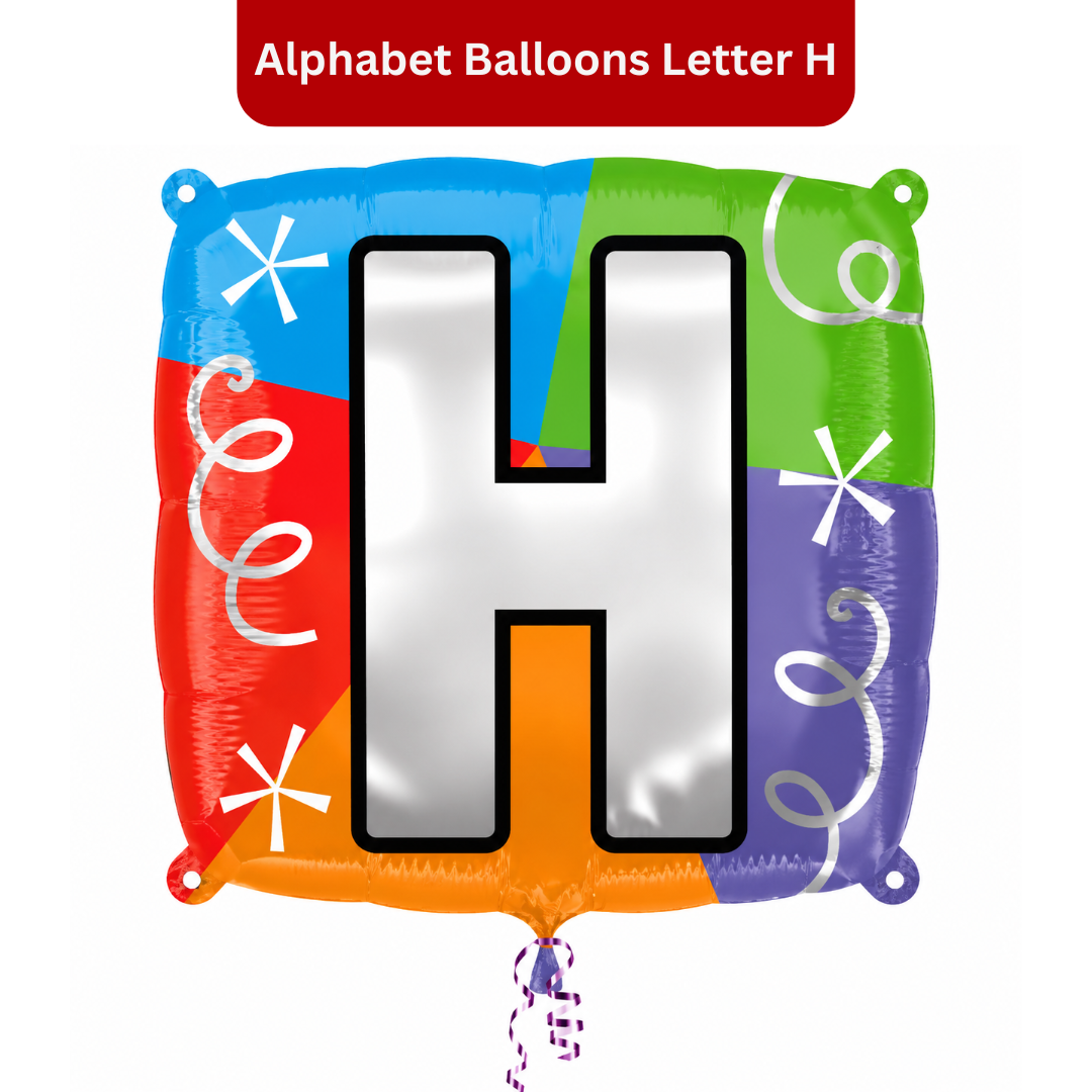 Alphabet "H" Printed Square Shaped Balloon Helium Supported for Birthday Boy/Girl Name Initiatls - 18 inches