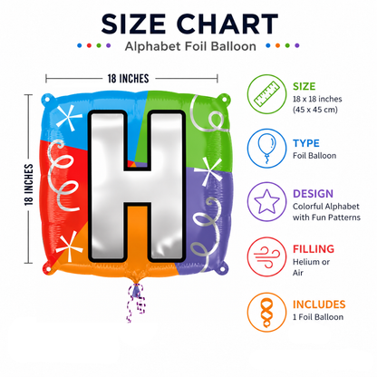Alphabet "H" Printed Square Shaped Balloon Helium Supported for Birthday Boy/Girl Name Initiatls - 18 inches