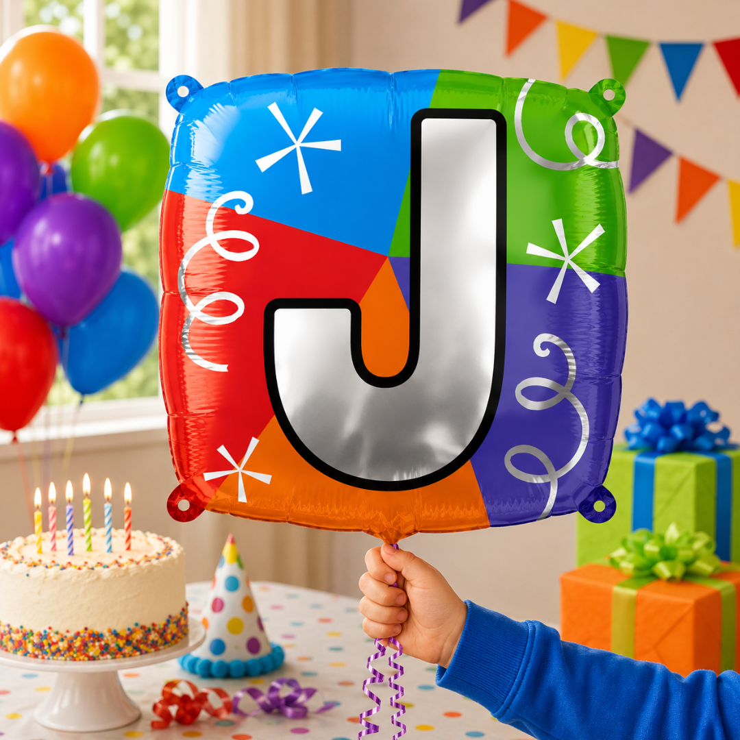 Alphabet "J" Printed Square Shaped Balloon Helium Supported for Birthday Boy/Girl Name Initiatls - 18 inches