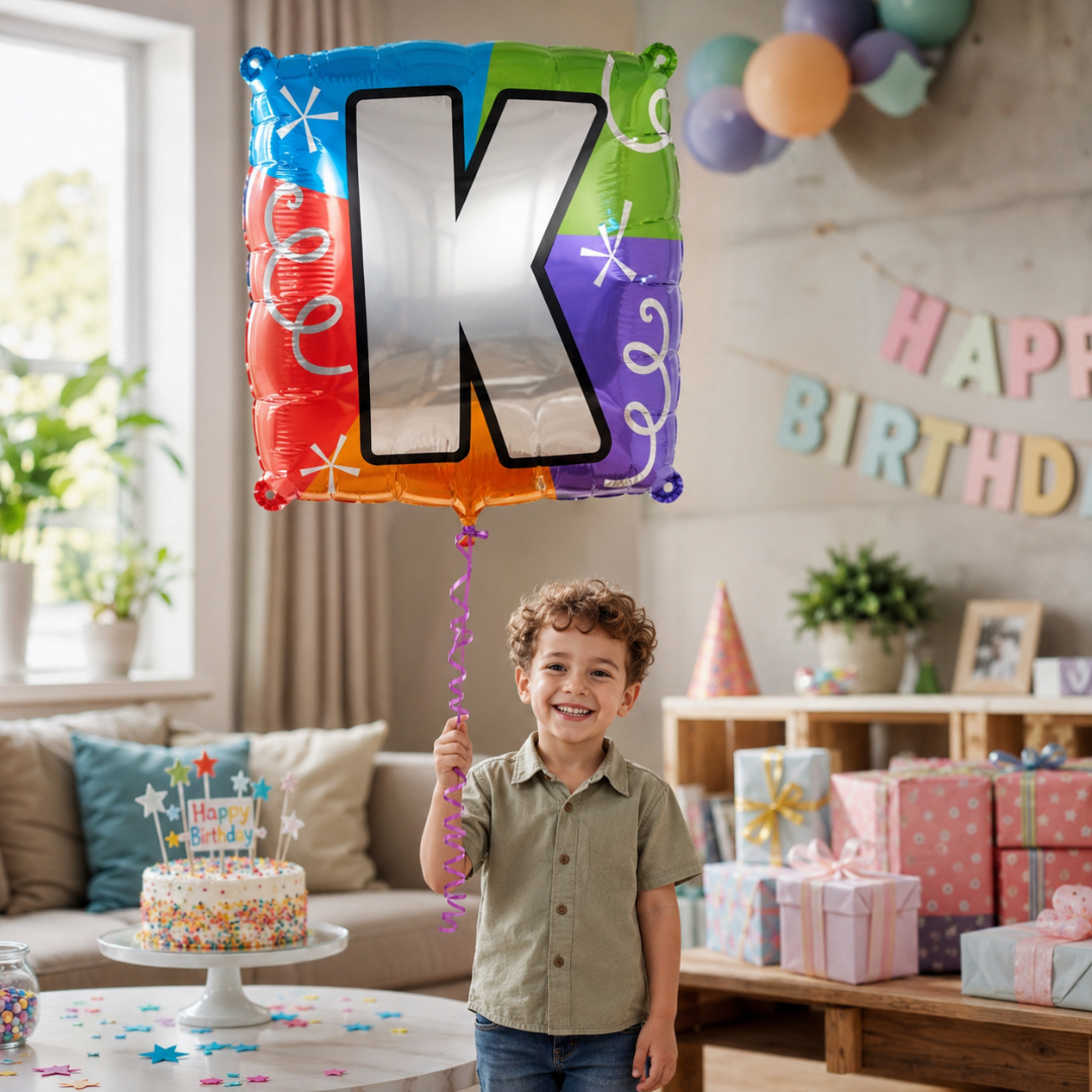 Alphabet "K" Printed Square Shaped Balloon Helium Supported for Birthday Boy/Girl Name Initiatls - 18 inches